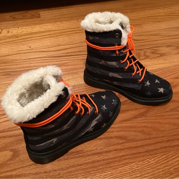 NEW RAAD Camo Stars Stripes Work Boots 8.0 8.5 Camouflage Green Black Shearling - Picture 7 of 12